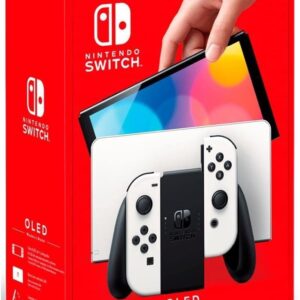 Nintendo, Console, Nintendo Switch OLED, Nacional, Portátil e Doméstico, Tela de 7 Polegadas, Bateria de até 9 Horas, 64GB de Armazenamento, Porta LAN Integrada, Áudio Aprimorado, Inclui Joy-Con com Suporte e Alças, Branco