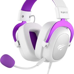 Headset Fone de Ouvido Havit HV-H2002d Purple, Gamer, com Microfone, Falante 53mm, Plug 3, 5mm: compatível com XBOX ONE e PS4, HAVIT, HV-H2002d Cor Roxo e Branco