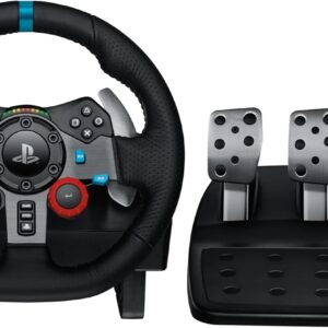 Logitech G Volante de corrida e pedais de chão 29 Driving Force, feedback de força real, câmbio de aço inoxidável, capa de volante de couro para PS5, PS4, PC, Mac - Preto