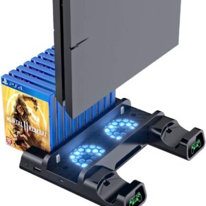 Base de resfriamento compatível com PS4/PS4 Pro/PS4 Slim,OIVO Controller Charging Dock Station com suporte vertical mais frio, carregador de controle duplo com indicadores de LED e 10 jogos de armazenamento