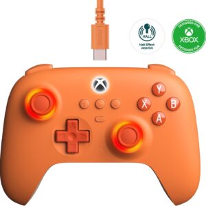 8Bitdo Ultimate C Wired Controller for Xbox com Hall Effect Joysticks e Triggers, RGB Lighting Fire Ring, Compatível com Xbox Series X|S, Xbox One, Windows 10/11 - Oficialmente Licenciado (Laranja)