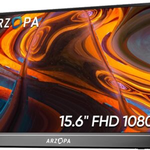 Monitor Portátil ARZOPA 15,6'' FHD 1080P - Monitor Ultra Fino para Laptop com Suporte - Display IPS para PC, MAC, Celular, Xbox, PS5 - Conectividade USB C e HDMI -A1