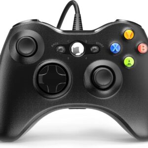 YAEYE Controlador com fio para Xbox 360, controlador de jogo para 360 com dupla vibração Turbo Compatível com Xbox 360/360 Slim e PC Windows 7,8,10,11 Preto