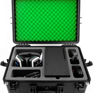 CASEMATIX Hard Shell Travel Case Compatible with Xbox Series X Console, Controllers, Headset and Other Accessories - Waterproof and Crushproof Carrying Case with Customized Foam Interior