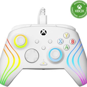 Turtle Beach Afterglow Wave Controller White Wired RGB Gaming Controller – Licensed for Xbox Series X or S, Xbox One and Windows – Mappable Buttons, Hall-Effect Hair Triggers, Audio Controls