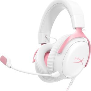 HyperX Cloud III – Wired Gaming Headset, PC, PS5, Xbox Series X|S, Angled 53mm Drivers, DTS, Memory Foam, Durable Frame, Ultra-Clear 10mm Mic, USB-C, USB-A, 3.5mm – Pink