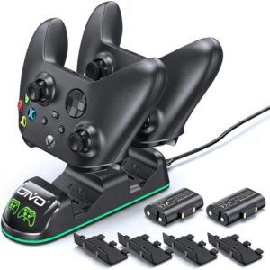 Kit Base Carregador Duplo Dock Preto com Led + 2 Baterias Recarregáveis Compatível com Controle Xbox Series X/S Xbox One Elite