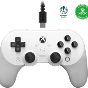 8Bitdo Pro 2 Wired Controller for Xbox, Hall Effect Joysticks and Hall Triggers, 3.5mm Audio Jack, Compatible with Xbox Series X|S, Xbox One, Windows 10/11 - Officially Licensed (White)