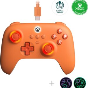 8Bitdo Ultimate C Hall Effect Joysticks/Hall Trigger Wired Controller with RGB Lighting Fire Ring, 3.5mm Audio Jack for Xbox Series X|S, Xbox One, Windows 10/11 - Officially Licensed (Orange)
