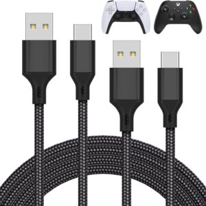 MENEEA Pacote com 2 cabos de carregamento de 3 m para controle PS5/para Xbox Series X/para controle Xbox Series S, cabo USB C de substituição de nylon trançado acessórios para portas
