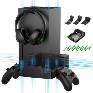 Suporte de parede para Xbox Series X - com 2 suportes de controle e 1 suporte de fone de ouvido, kit de montagem de parede para acessórios Xbox Series X, prateleira de parede com design de ventilação