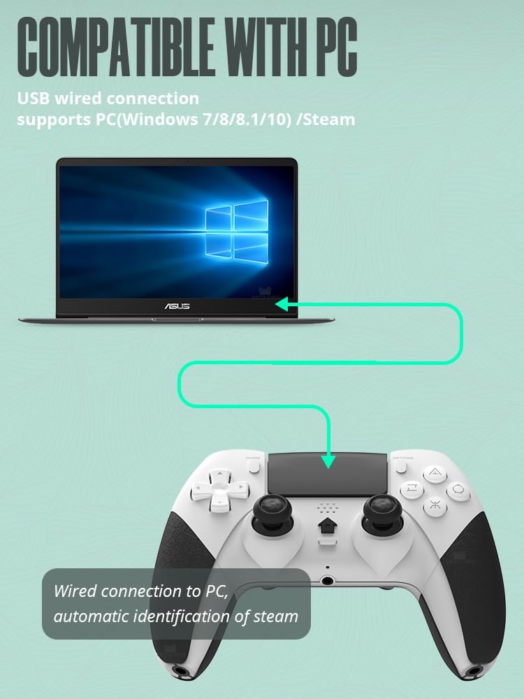 Controle Sem Fio compatível com consoles PS4(funciona apenas com jogos PS4)/PC/IOS/Android e laptop, com sensor de movimento de 6 eixos/vibração dupla/entrada de áudio de 3,5 mm 9 Controle Sem Fio compatível com consoles PS4(funciona apenas com jogos PS4)/PC/IOS/Android e laptop, com sensor de movimento de 6 eixos/vibração dupla/entrada de áudio de 3,5 mm - Imagem 9