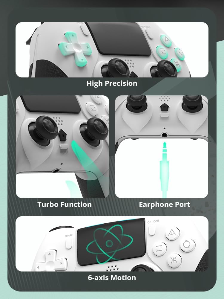 Controle Sem Fio compatível com consoles PS4(funciona apenas com jogos PS4)/PC/IOS/Android e laptop, com sensor de movimento de 6 eixos/vibração dupla/entrada de áudio de 3,5 mm 3 Controle Sem Fio compatível com consoles PS4(funciona apenas com jogos PS4)/PC/IOS/Android e laptop, com sensor de movimento de 6 eixos/vibração dupla/entrada de áudio de 3,5 mm - Imagem 3