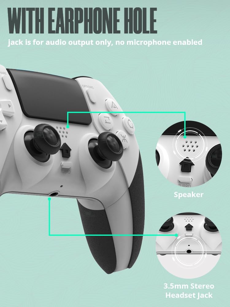 Controle Sem Fio compatível com consoles PS4(funciona apenas com jogos PS4)/PC/IOS/Android e laptop, com sensor de movimento de 6 eixos/vibração dupla/entrada de áudio de 3,5 mm 7 Controle Sem Fio compatível com consoles PS4(funciona apenas com jogos PS4)/PC/IOS/Android e laptop, com sensor de movimento de 6 eixos/vibração dupla/entrada de áudio de 3,5 mm - Imagem 7