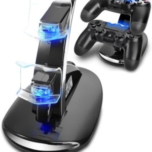 Carregador para controle de PS4, estação de carregamento Megadream Playstation 4 para Sony PS4 / PS4 Pro/PS4 Slim DualShock 4, suporte estação de carregamento rápido USB duplo com luz indicadora LED