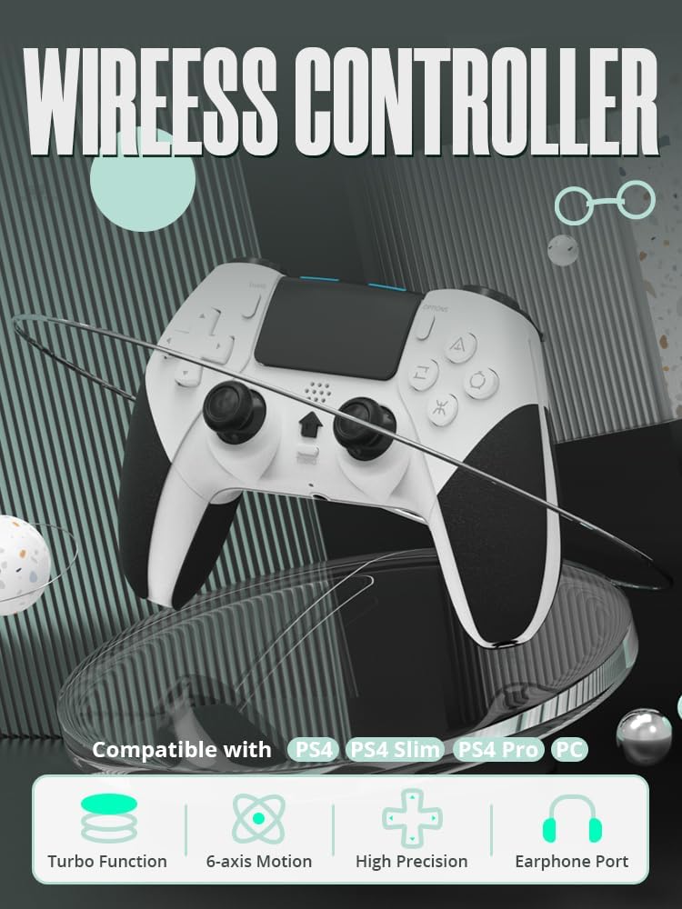 Controle Sem Fio compatível com consoles PS4(funciona apenas com jogos PS4)/PC/IOS/Android e laptop, com sensor de movimento de 6 eixos/vibração dupla/entrada de áudio de 3,5 mm 2 Controle Sem Fio compatível com consoles PS4(funciona apenas com jogos PS4)/PC/IOS/Android e laptop, com sensor de movimento de 6 eixos/vibração dupla/entrada de áudio de 3,5 mm - Imagem 2