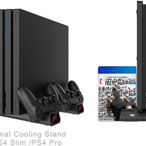 Suporte vertical PtevSoh para console PS4 / PS4 Slim / PS4 Pro, cooler PS4 com ventilador duplo, suporte para 10 jogos, estação de carregamento com indicadores para Playstation 4 DualShock