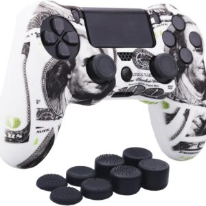 YoRHa Capa de silicone camuflada com impressão de transferência de água para Sony PS4/slim/Pro Dualshock 4 Controller x 1 (EUA Dollar) com Pro Thumb Grips x 8