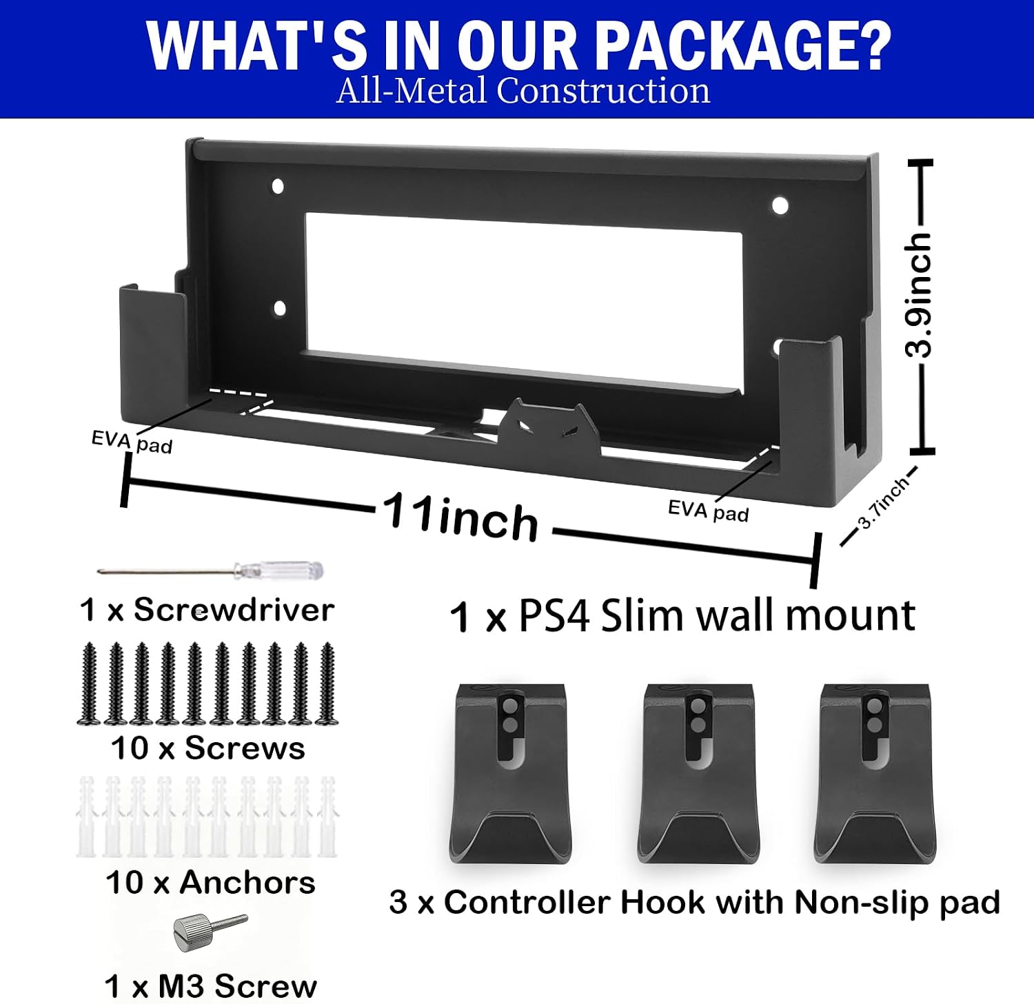 Suporte de parede para PS4 Slim, suporte de aço para PS4 Slim inclui suporte de controle removível e suporte de fone de ouvido - armazene com segurança seu console PlayStation 4 Slim perto ou 3 Suporte de parede para PS4 Slim, suporte de aço para PS4 Slim inclui suporte de controle removível e suporte de fone de ouvido - armazene com segurança seu console PlayStation 4 Slim perto ou - Imagem 3