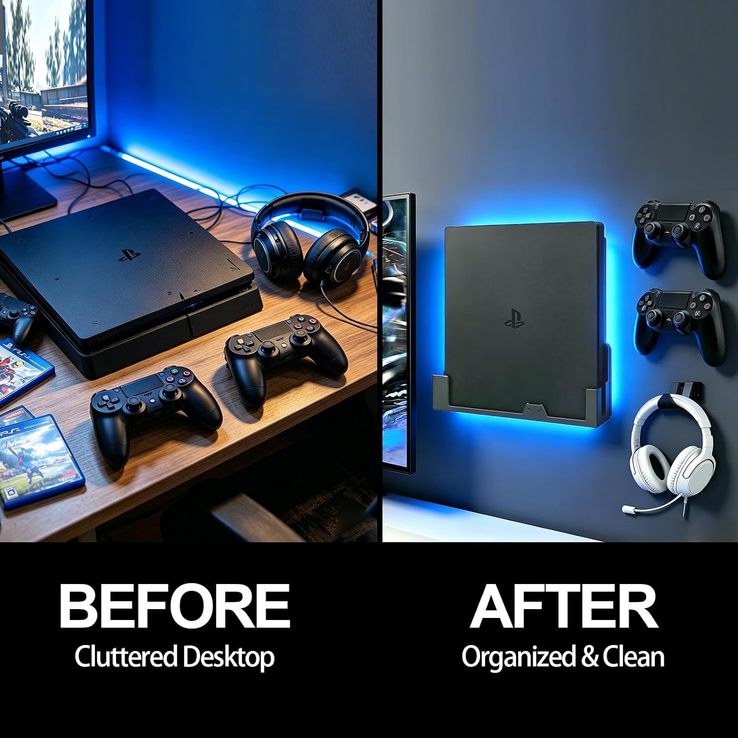 Suporte de parede para PS4 Slim, suporte de aço para PS4 Slim inclui suporte de controle removível e suporte de fone de ouvido - armazene com segurança seu console PlayStation 4 Slim perto ou 5 Suporte de parede para PS4 Slim, suporte de aço para PS4 Slim inclui suporte de controle removível e suporte de fone de ouvido - armazene com segurança seu console PlayStation 4 Slim perto ou - Imagem 5